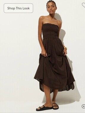 NWT J.Crew Women's Smocked maxi dress in cotton voile Sz M $148 Brown